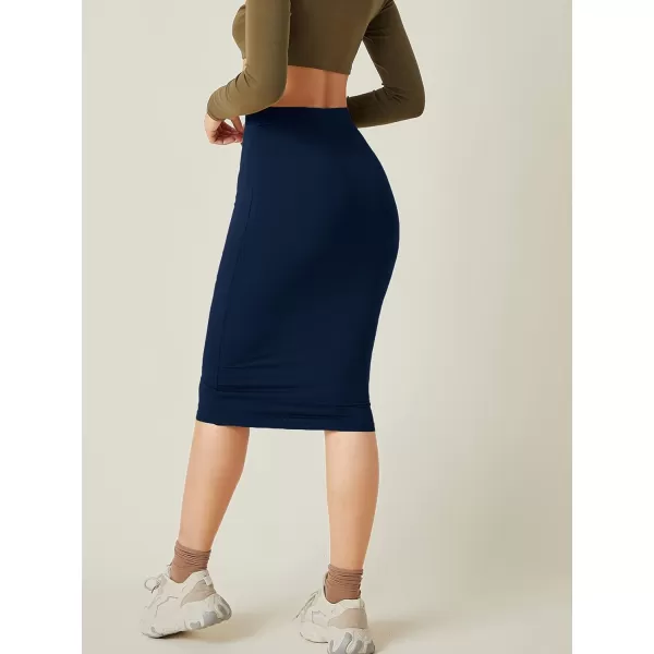 WDIRARA Women's Casual Drawstring Waist Split Back Solid Midii Skirt