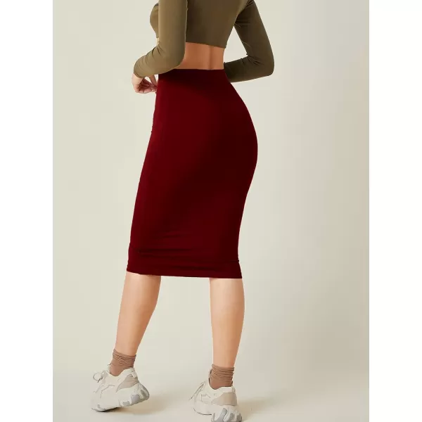 WDIRARA Women's Casual Drawstring Waist Split Back Solid Midii Skirt