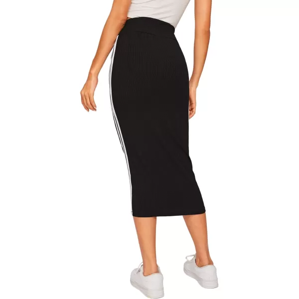 WDIRARA Women's Casual Drawstring Waist Split Back Solid Midii Skirt