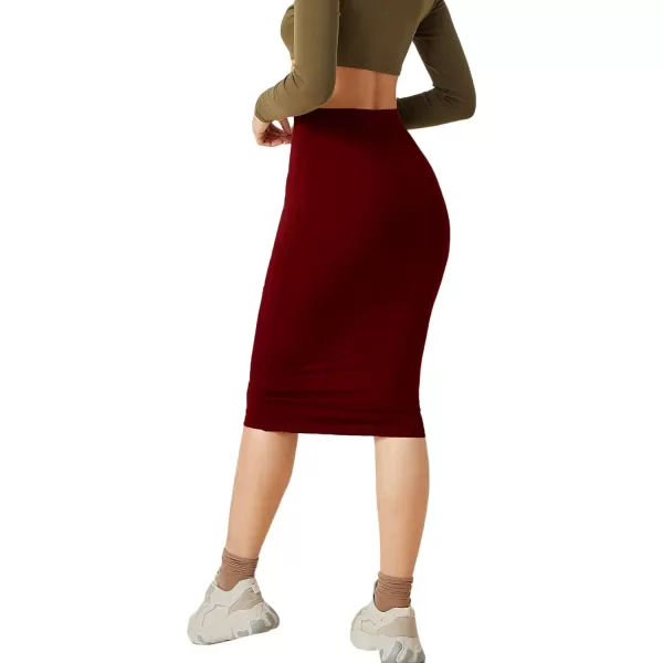 WDIRARA Women's Casual Drawstring Waist Split Back Solid Midii Skirt