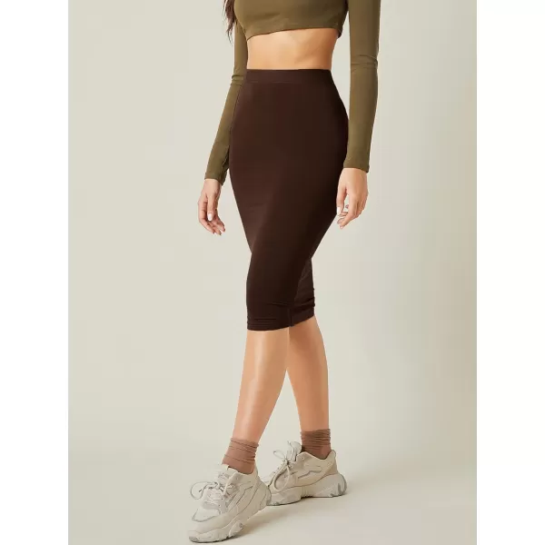 WDIRARA Women's Casual Drawstring Waist Split Back Solid Midii Skirt