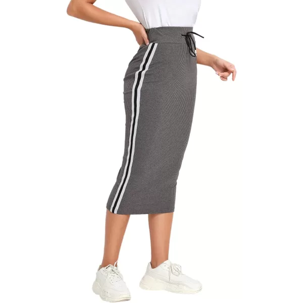 WDIRARA Women's Casual Drawstring Waist Split Back Solid Midii Skirt