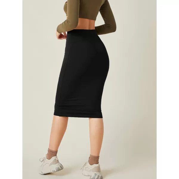 WDIRARA Women's Casual Drawstring Waist Split Back Solid Midii Skirt