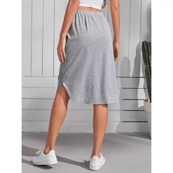 WDIRARA Women's Casual Drawstring Waist Split Back Solid Midii Skirt