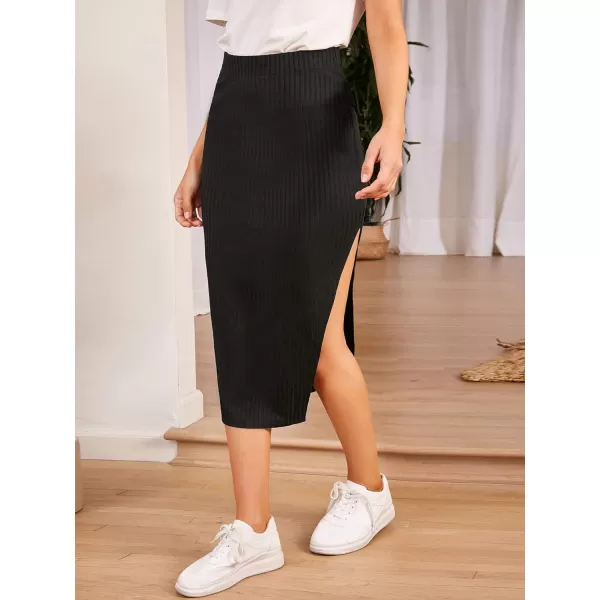 WDIRARA Women's Casual Drawstring Waist Split Back Solid Midii Skirt