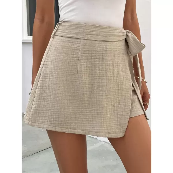 WDIRARA Women's Casual Mini Wrap Shorts Belted High Waist Knot Skorts Summer Loose Skirt