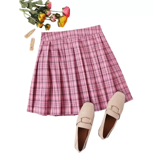 WDIRARA Women's Casual Plaid High Waist Pleated A-Line Uniform Mini Skirt