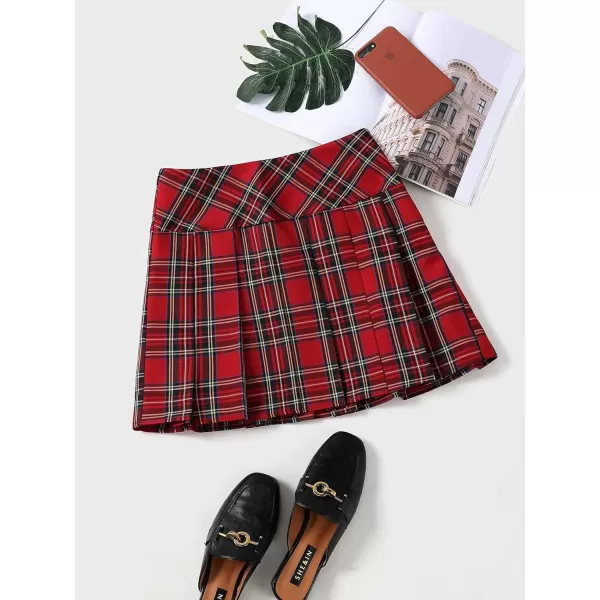 WDIRARA Women's Casual Plaid High Waist Pleated A-Line Uniform Mini Skirt