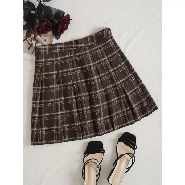 WDIRARA Women's Casual Plaid High Waist Pleated A-Line Uniform Mini Skirt