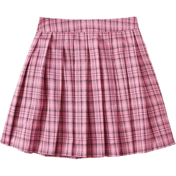 WDIRARA Women's Casual Plaid High Waist Pleated A-Line Uniform Mini Skirt