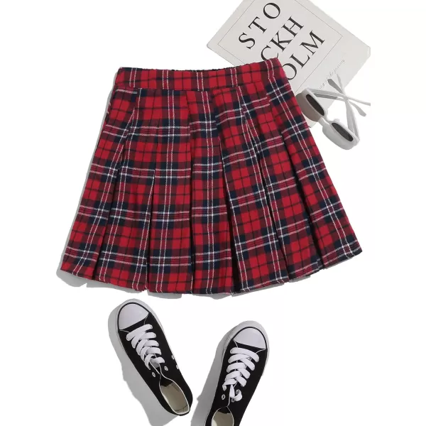 WDIRARA Women's Casual Plaid High Waist Pleated A-Line Uniform Mini Skirt