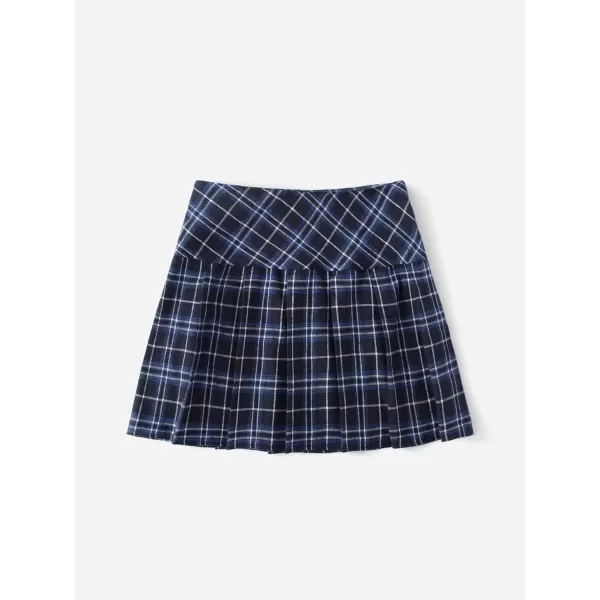 WDIRARA Women's Casual Plaid High Waist Pleated A-Line Uniform Mini Skirt