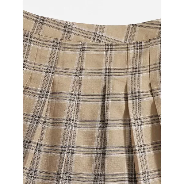 WDIRARA Women's Casual Plaid High Waist Pleated A-Line Uniform Mini Skirt