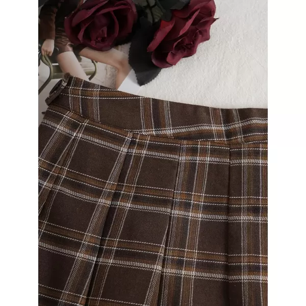 WDIRARA Women's Casual Plaid High Waist Pleated A-Line Uniform Mini Skirt