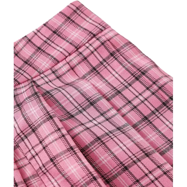 WDIRARA Women's Casual Plaid High Waist Pleated A-Line Uniform Mini Skirt