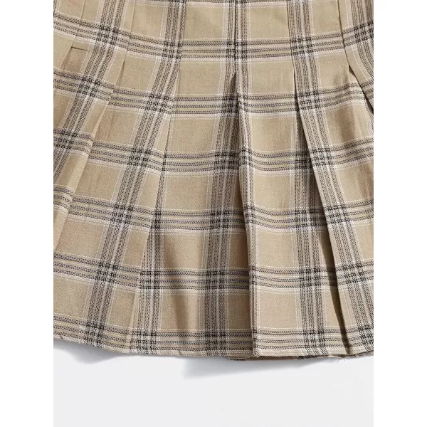 WDIRARA Women's Casual Plaid High Waist Pleated A-Line Uniform Mini Skirt