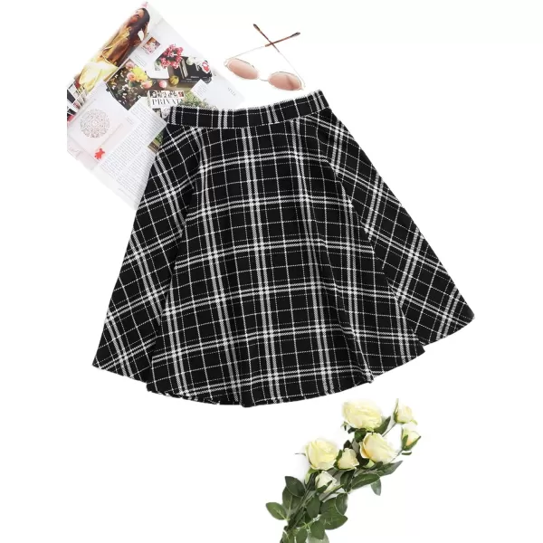 WDIRARA Women's Casual Plaid High Waist Pleated A-Line Uniform Mini Skirt