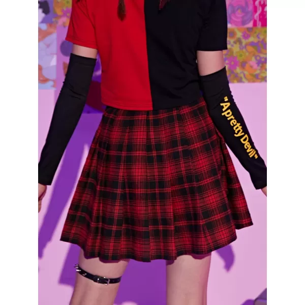 WDIRARA Women's Casual Plaid High Waist Pleated A-Line Uniform Mini Skirt