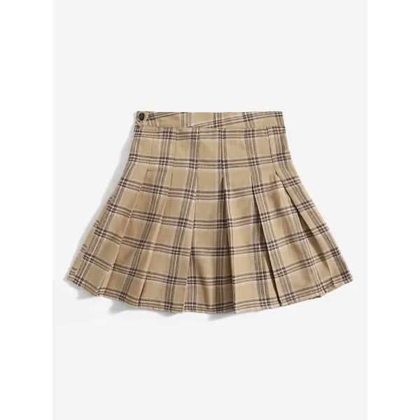 WDIRARA Women's Casual Plaid High Waist Pleated A-Line Uniform Mini Skirt