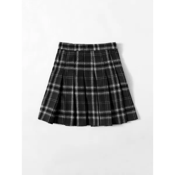 WDIRARA Women's Casual Plaid High Waist Pleated A-Line Uniform Mini Skirt