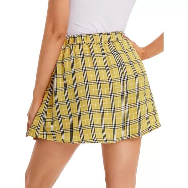 WDIRARA Women's Casual Plaid High Waist Pleated A-Line Uniform Mini Skirt
