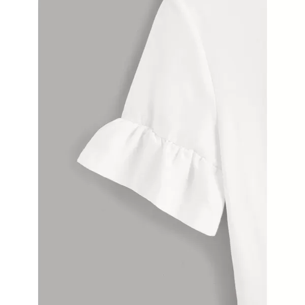 WDIRARA Women's Casual Ruffle Sleeve Round Neck Solid Tee Shirt