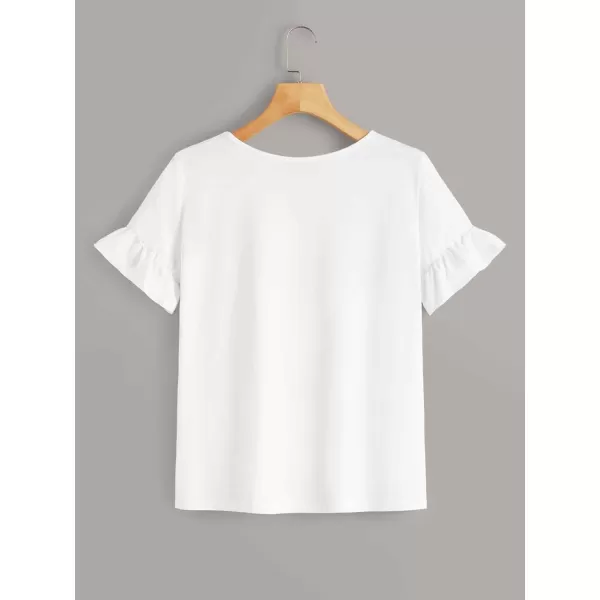 WDIRARA Women's Casual Ruffle Sleeve Round Neck Solid Tee Shirt