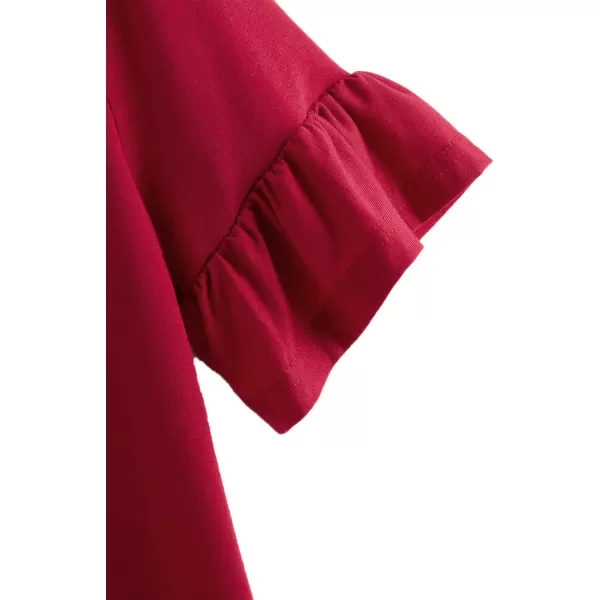 WDIRARA Women's Casual Ruffle Sleeve Round Neck Solid Tee Shirt