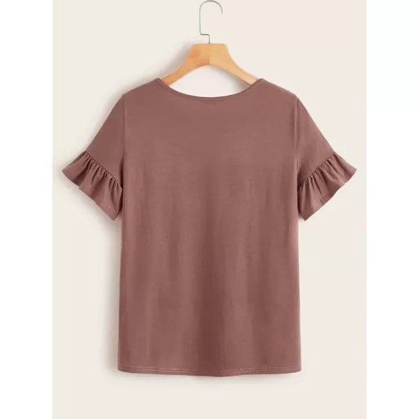 WDIRARA Women's Casual Ruffle Sleeve Round Neck Solid Tee Shirt
