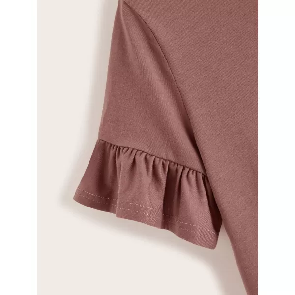 WDIRARA Women's Casual Ruffle Sleeve Round Neck Solid Tee Shirt