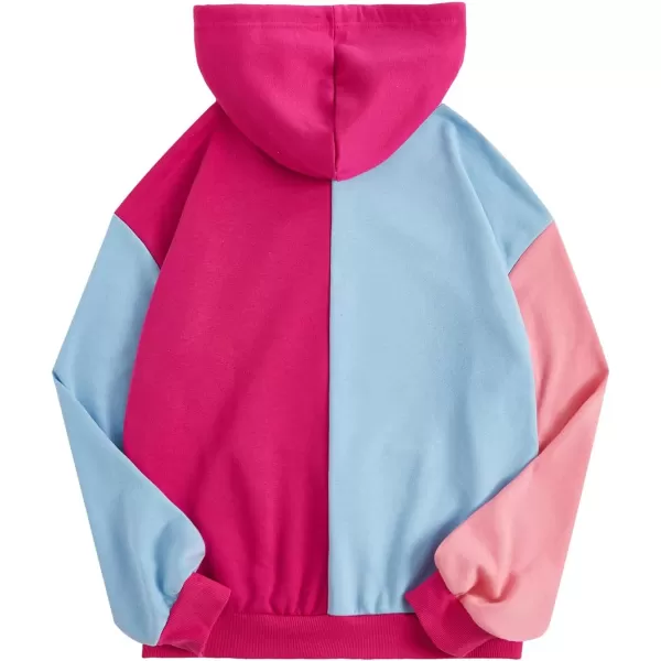 WDIRARA Women's Color Block Zip Front Drawstring Long Sleeve Hoodie Pocket Sweatshirt