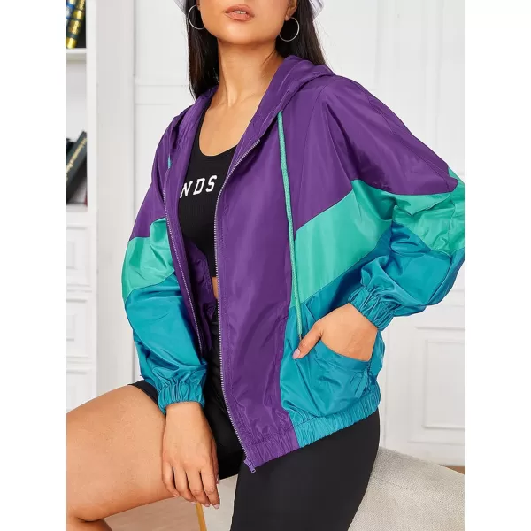 WDIRARA Women's Color Block Zipper Front Long Sleeve Sporty Windbreaker Jacket