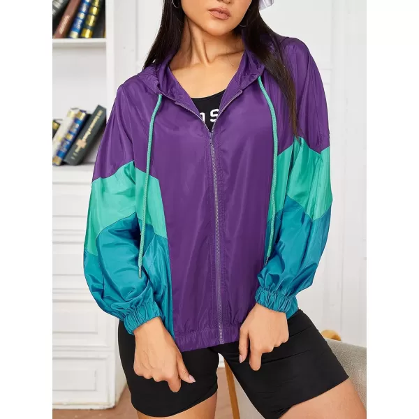 WDIRARA Women's Color Block Zipper Front Long Sleeve Sporty Windbreaker Jacket