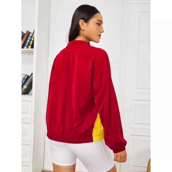 WDIRARA Women's Color Block Zipper Front Long Sleeve Sporty Windbreaker Jacket