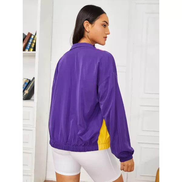 WDIRARA Women's Color Block Zipper Front Long Sleeve Sporty Windbreaker Jacket