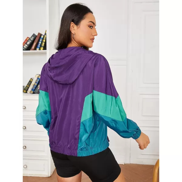WDIRARA Women's Color Block Zipper Front Long Sleeve Sporty Windbreaker Jacket