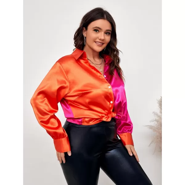 WDIRARA Women's Colorblock Button Up Shirt Collared Long Sleeve Blouse Top