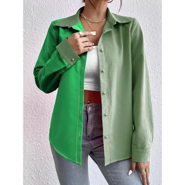 WDIRARA Women's Colorblock Button Up Shirt Collared Long Sleeve Blouse Top