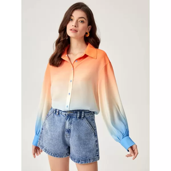 WDIRARA Women's Colorblock Button Up Shirt Collared Long Sleeve Blouse Top