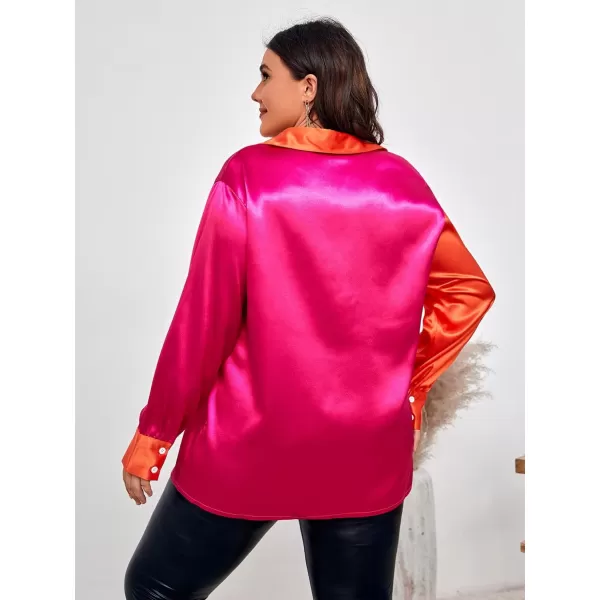 WDIRARA Women's Colorblock Button Up Shirt Collared Long Sleeve Blouse Top