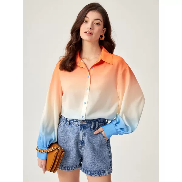 WDIRARA Women's Colorblock Button Up Shirt Collared Long Sleeve Blouse Top