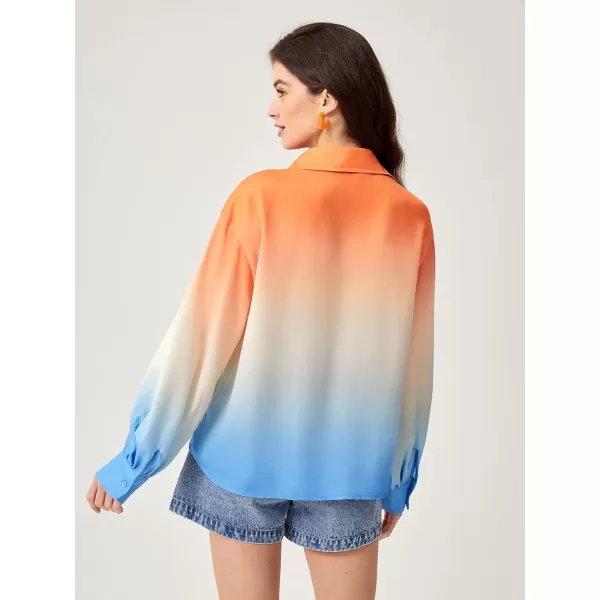 WDIRARA Women's Colorblock Button Up Shirt Collared Long Sleeve Blouse Top