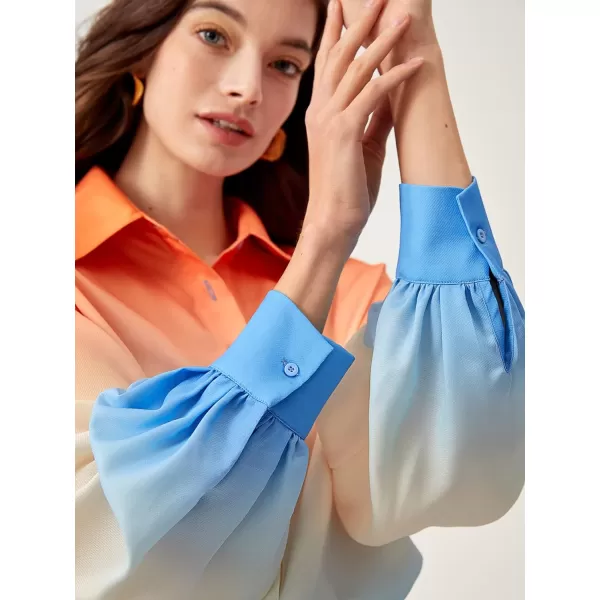 WDIRARA Women's Colorblock Button Up Shirt Collared Long Sleeve Blouse Top