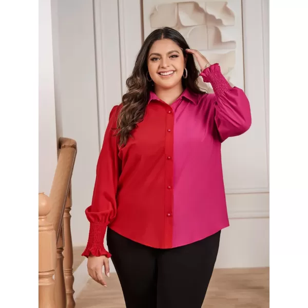 WDIRARA Women's Colorblock Button Up Shirt Collared Long Sleeve Blouse Top