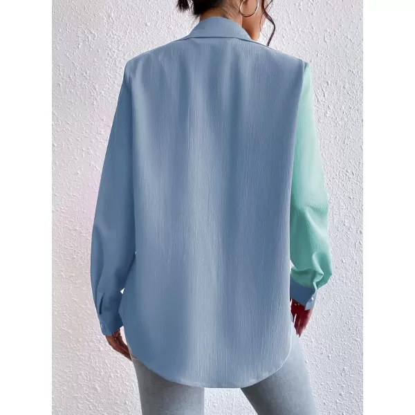 WDIRARA Women's Colorblock Button Up Shirt Collared Long Sleeve Blouse Top
