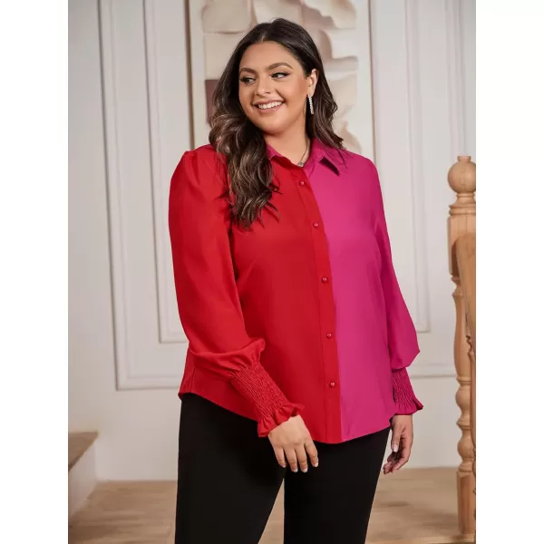 WDIRARA Women's Colorblock Button Up Shirt Collared Long Sleeve Blouse Top