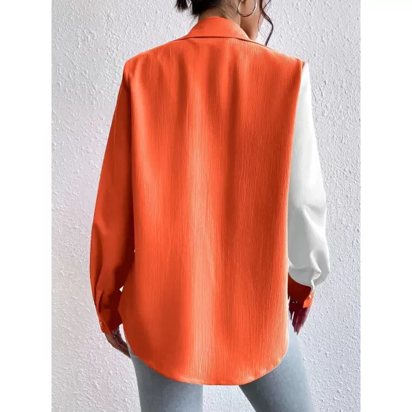 WDIRARA Women's Colorblock Button Up Shirt Collared Long Sleeve Blouse Top