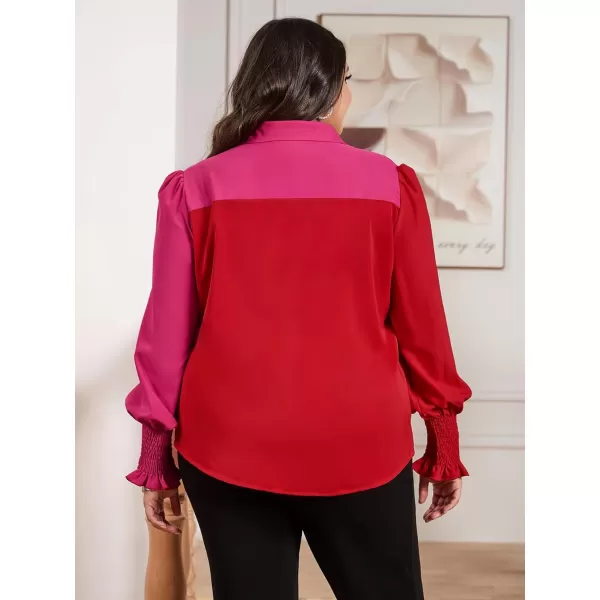 WDIRARA Women's Colorblock Button Up Shirt Collared Long Sleeve Blouse Top