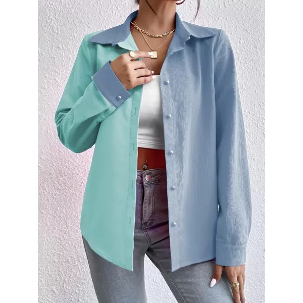 WDIRARA Women's Colorblock Button Up Shirt Collared Long Sleeve Blouse Top