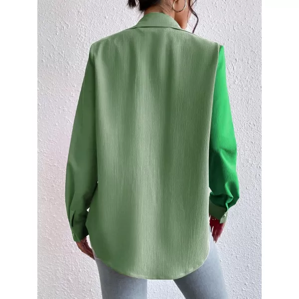 WDIRARA Women's Colorblock Button Up Shirt Collared Long Sleeve Blouse Top